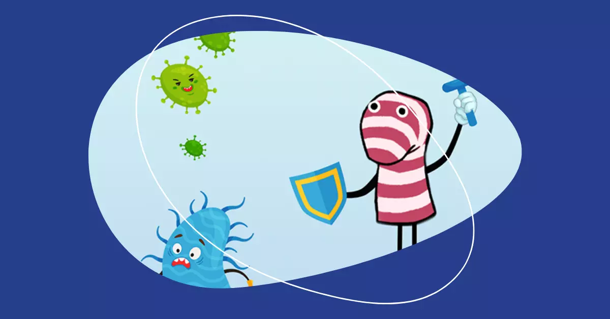 Cartoon socks fighting germs