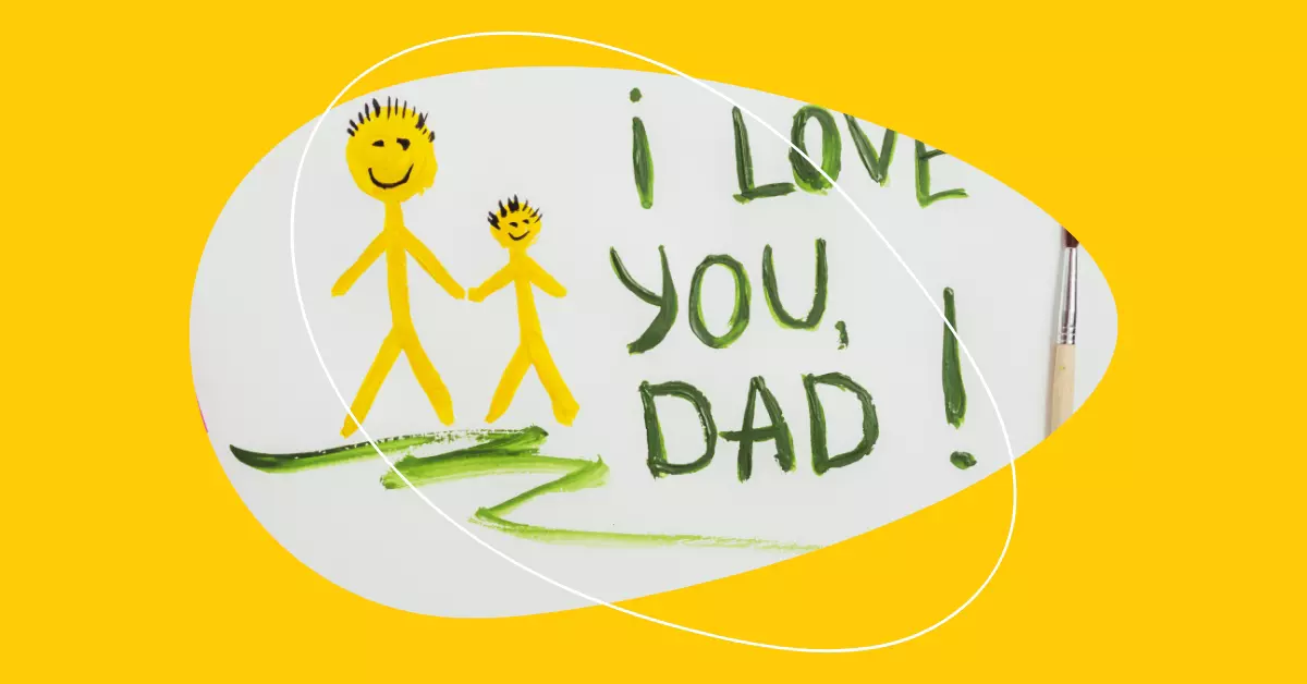 Child's drawing with stick figures reads I love you Dad